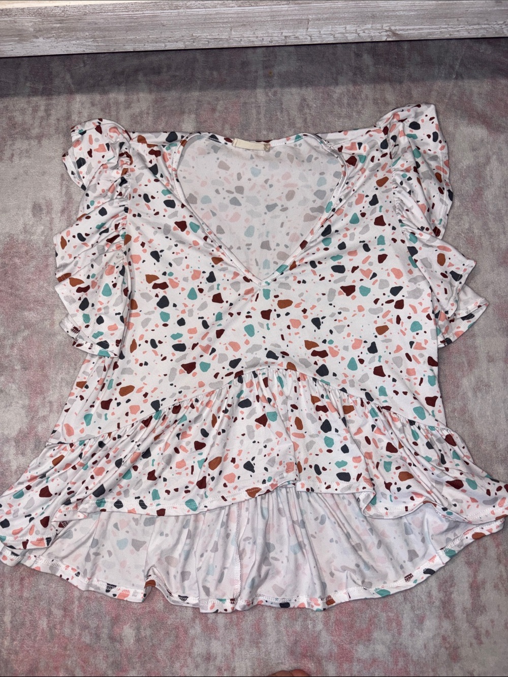 Altar'd State White Ruffle V-Neck Top